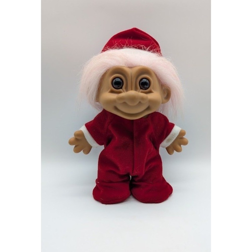 Vtg Russ Berrie‎ Santa Claus Troll Doll 8" Pink Hair Christmas Festive 90s Toy